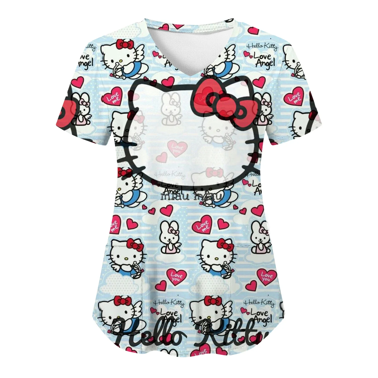 T-shirt à manches courtes pour fille, vêtement pour enfant, estival et décontracté, avec impression Hello Kitty en 3D