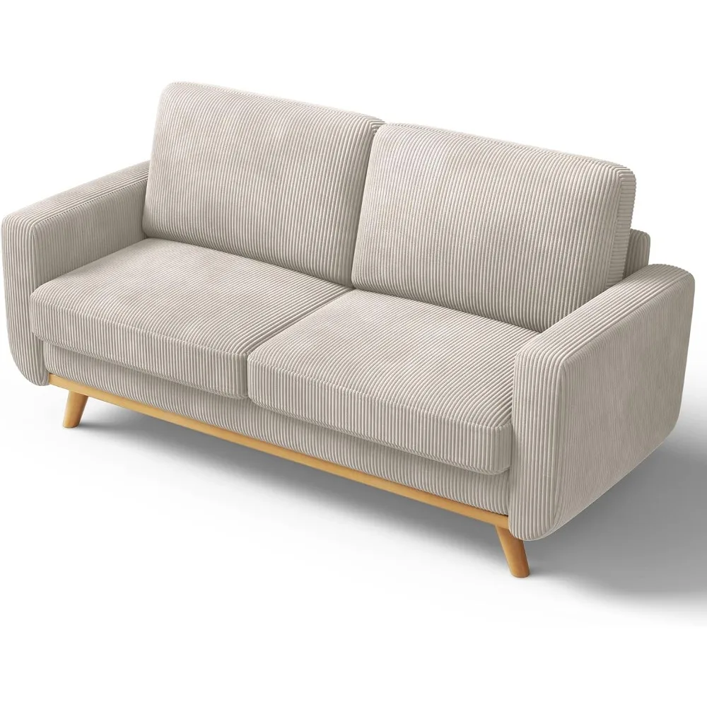 

68" Loveseat Sofa Light Grey, Comfy Corduroy Couch with Spring Cushion, Sofa Couch with Solid Wood, Modern Couch with Deep Seat