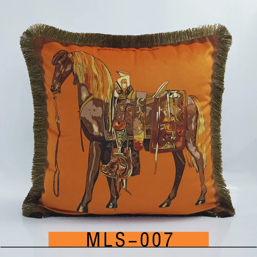 Occidental Orange Big Horse Pillow Case Office Sofa Home Hotel Villa Living Room Tassel Cushion Cover Postage