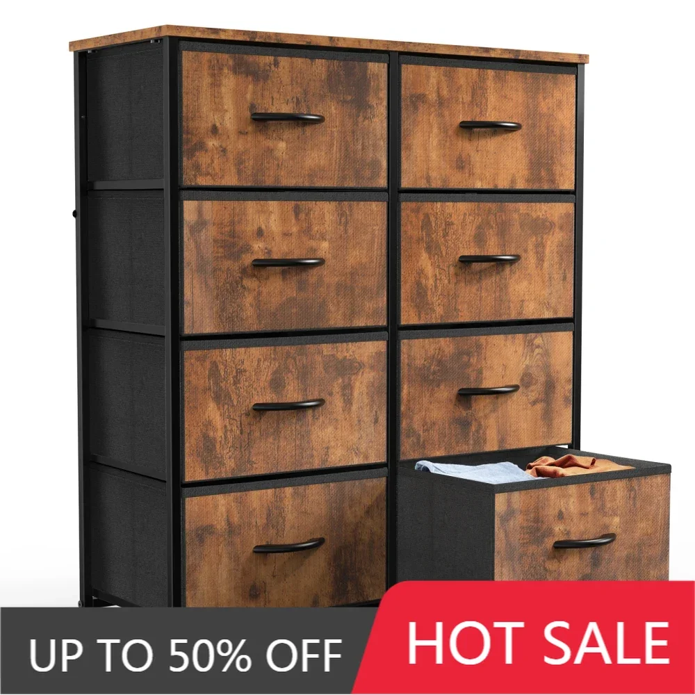 

Dresser for Bedroom with 8 Drawers Tall Dresser & Chest of Drawers Fabric Dresser with Wood Top and Sturdy Steel Frame