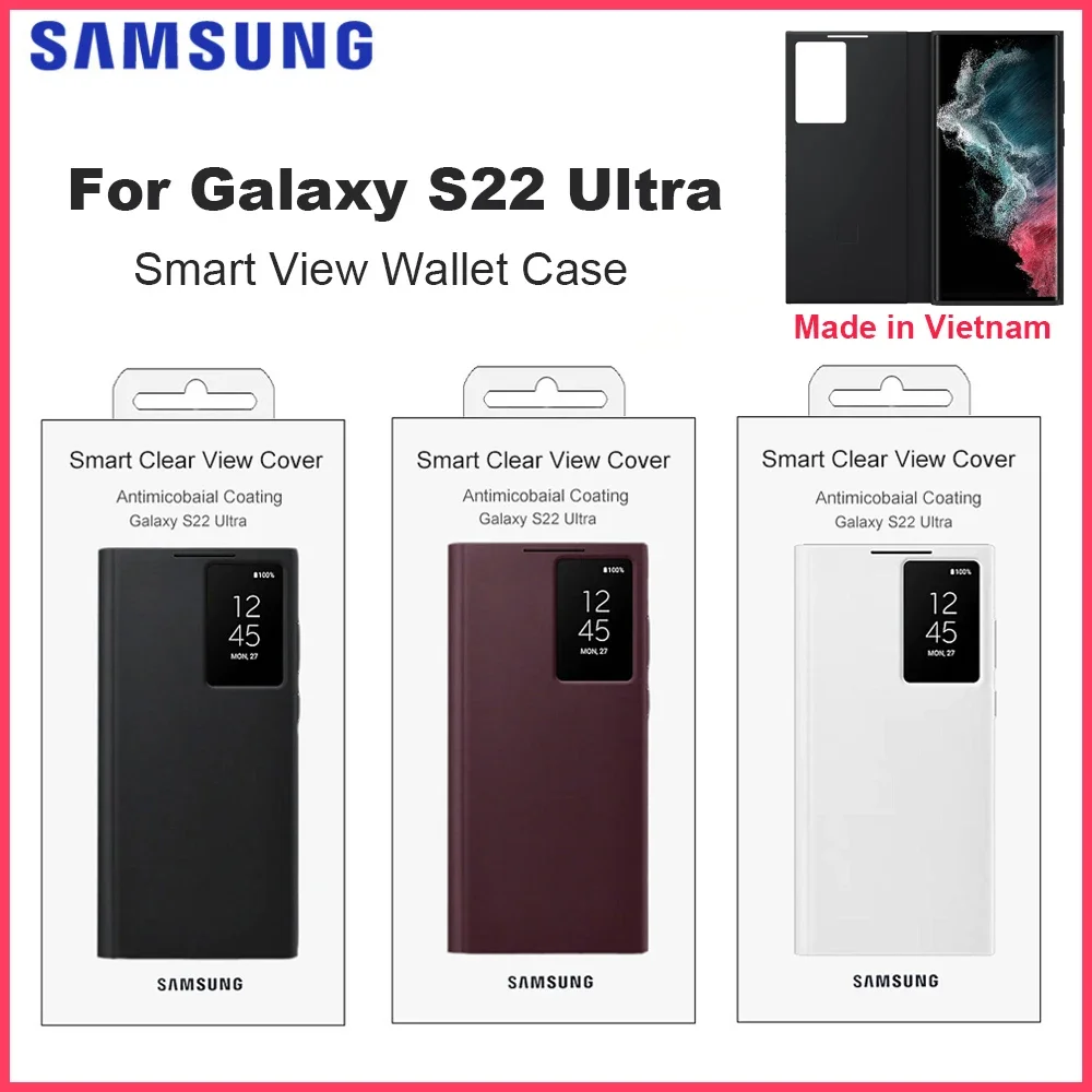 

Original Samsung Clear View Smartphone Cover for Galaxy S22 Ultra 5G Smart View Mirror Flip Case Made in Vietnam EF-ZS908