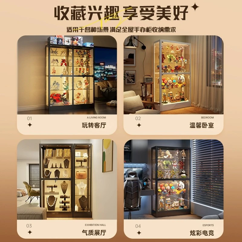 حافظة خزانة عرض زجاجية 4/5 طبقات مع إضاءة وقفل 13 لونًا، وخزانة تحف مع باب زجاجي وأرفف قابلة للتعديل