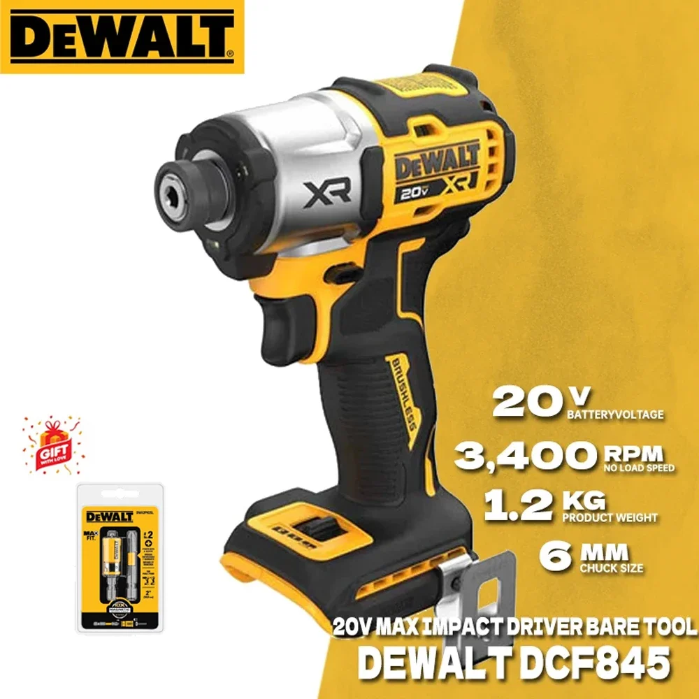 DEWALT DCF845 20V MAX* XR® 3-Speed Impact 1/4 in. Driver Cordless Drive Large Diameter Screws 3400 RPM DCF845N With DWA2PH2SL