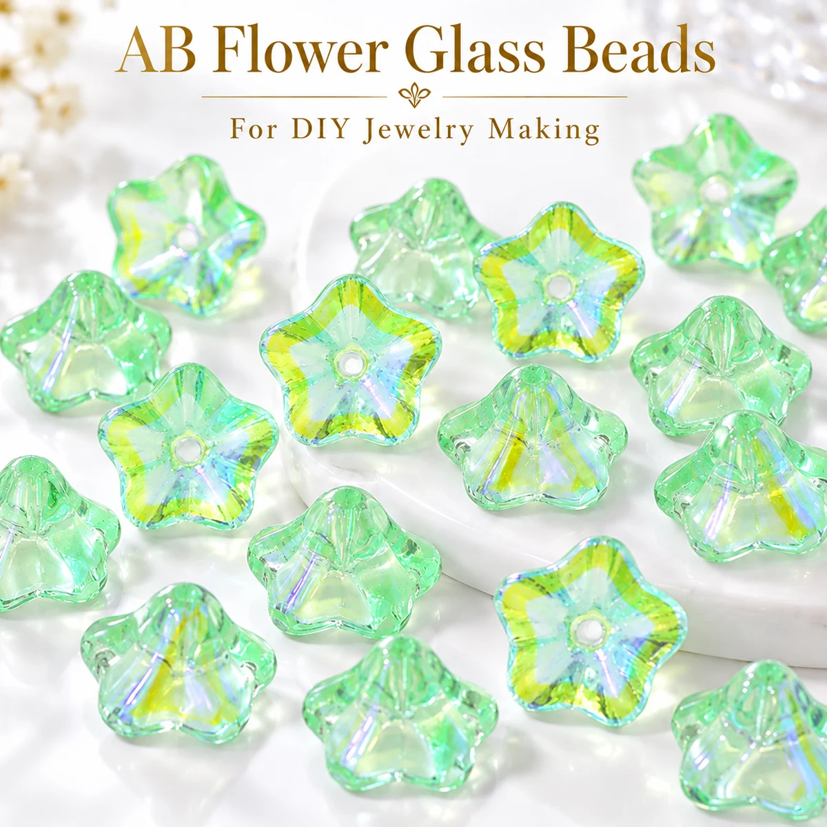 20/40/60Pcs 8x13mm Green Trumpet Flower Crystal Glass Loose Beads for Jewelry Making Bracelet Necklace Keychain DIY Accessories