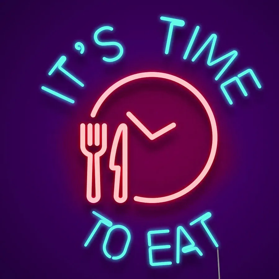 

Its Time To Eat Neon Sign Fork Clock Glass Tube Handmade neon light Sign Room Decor Decorate window Restaurant Iconic Neon Lamps