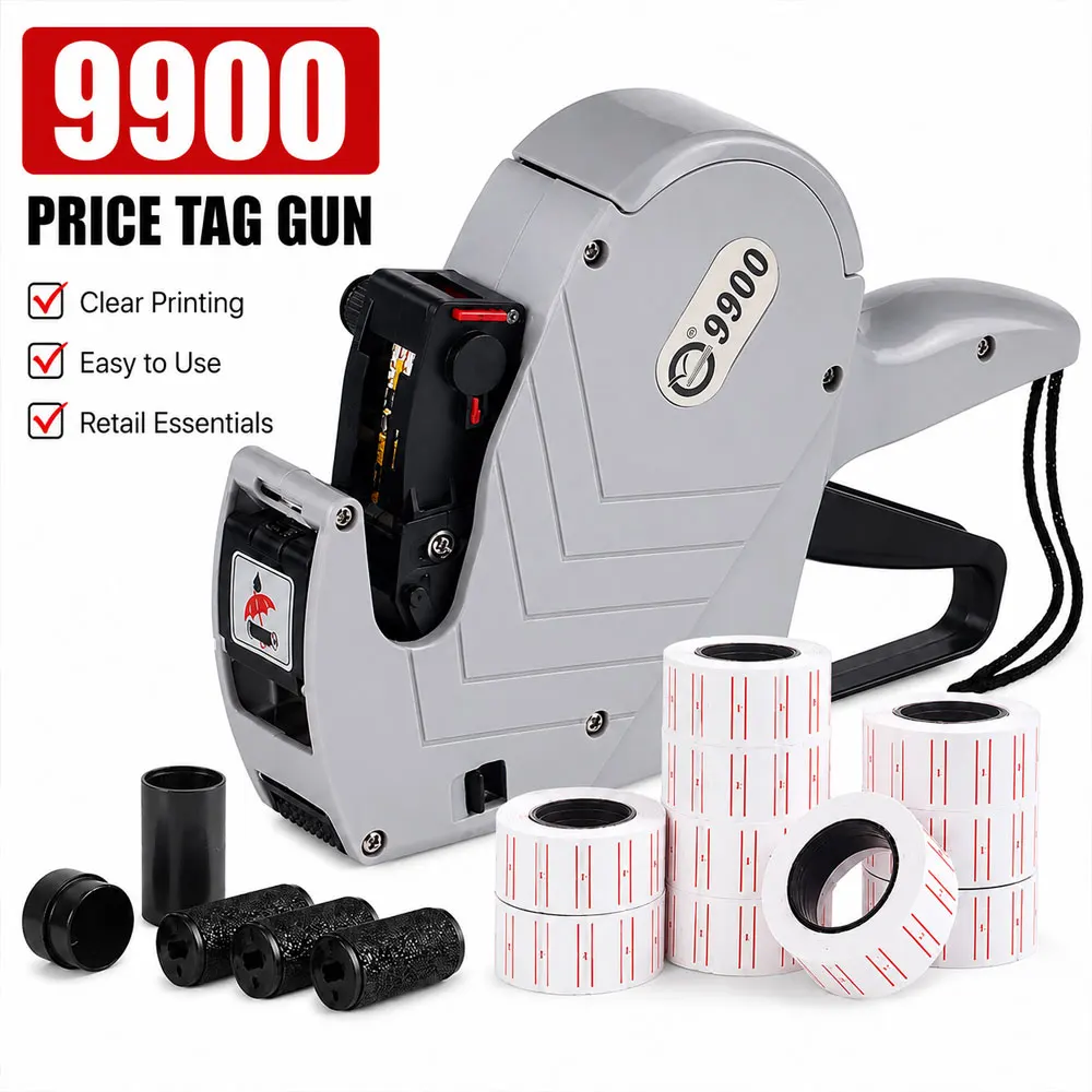 MX-9900 Gray Digital Price Label Gun, 8-Digit Pricing Gun, Contains 5000 Label Stickers and 3 Inks, Label Machine Set.