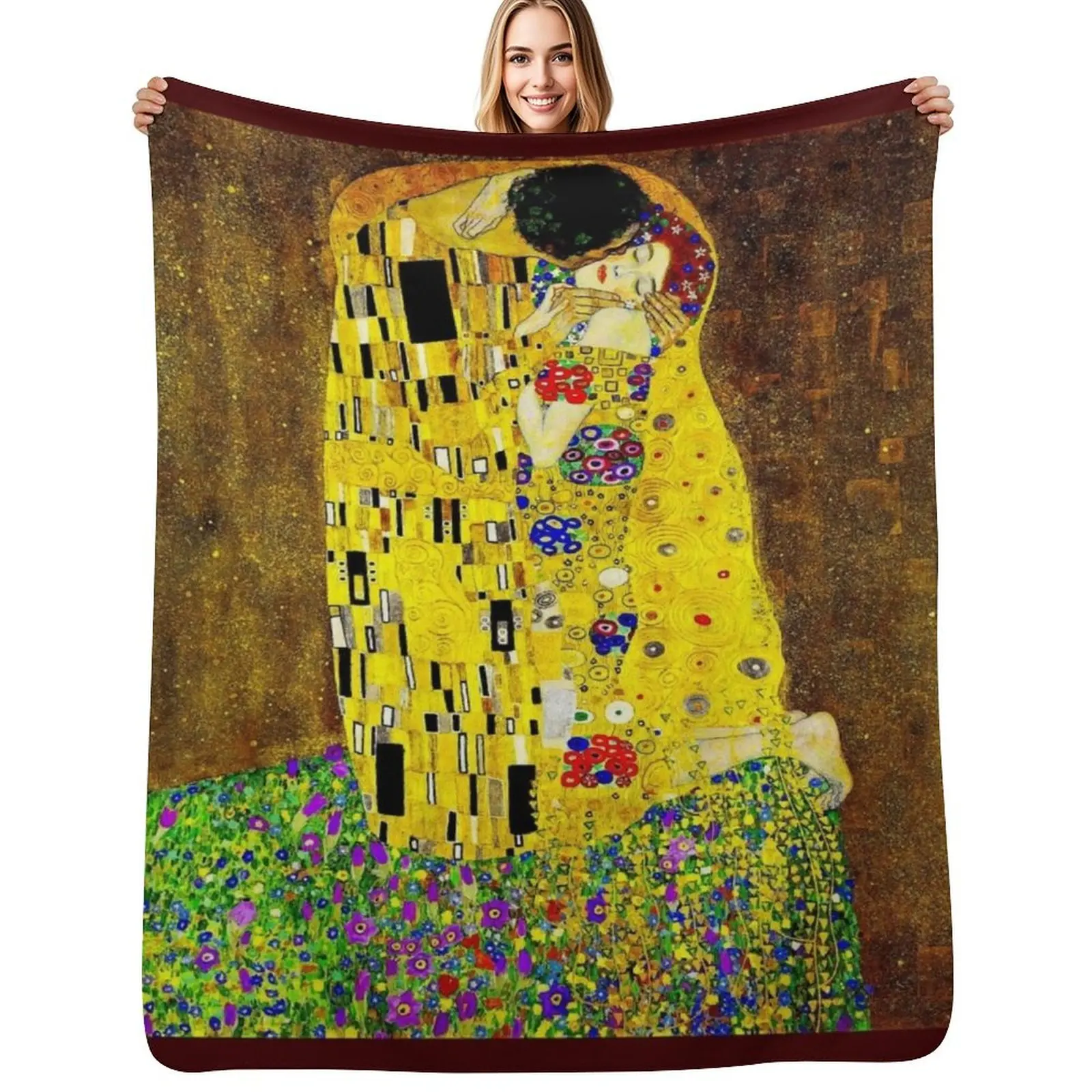 

THE KISS 1917 : Gustav Klimt High Definition Print Throw Blanket Warm Throw Blanket Gift for Anniversary