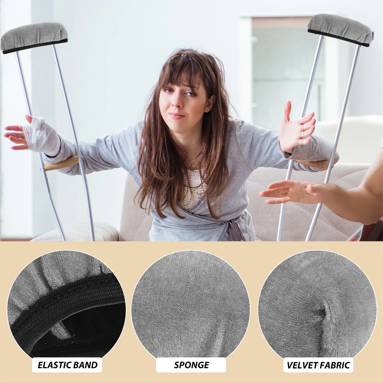 2Pcs Elderly Crutch Pads Comfortable Crutches Padding Anti-Collision Anti-Scratch Elastic Underarm Covers for Crutches