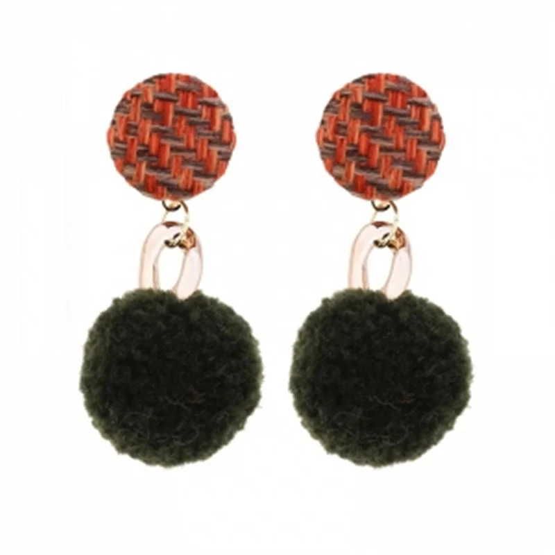 Cute Contrast Color Round Ball Earrings Geometric Earrings For Woman Gift Wholesale Hair Ball Bijoux Boucle D'oreille