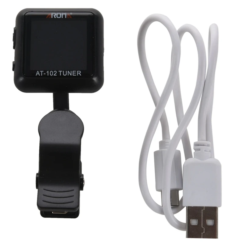 Перезаряжаемый гитарный тюнер Aroma At-102 с клипсой, цветной экран со встроенным аккумулятором, Usb-кабель для хроматической гитары, бас-укулеле