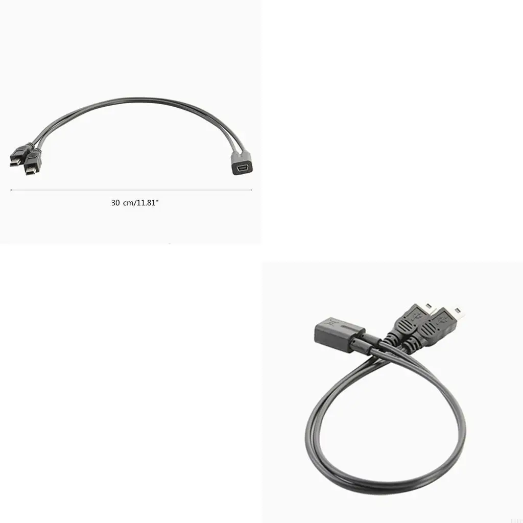 E1PF USB 2.0 Mini 5-Pin Y Splitter Cable 1 Female to Dual Male Charging Cable Cord