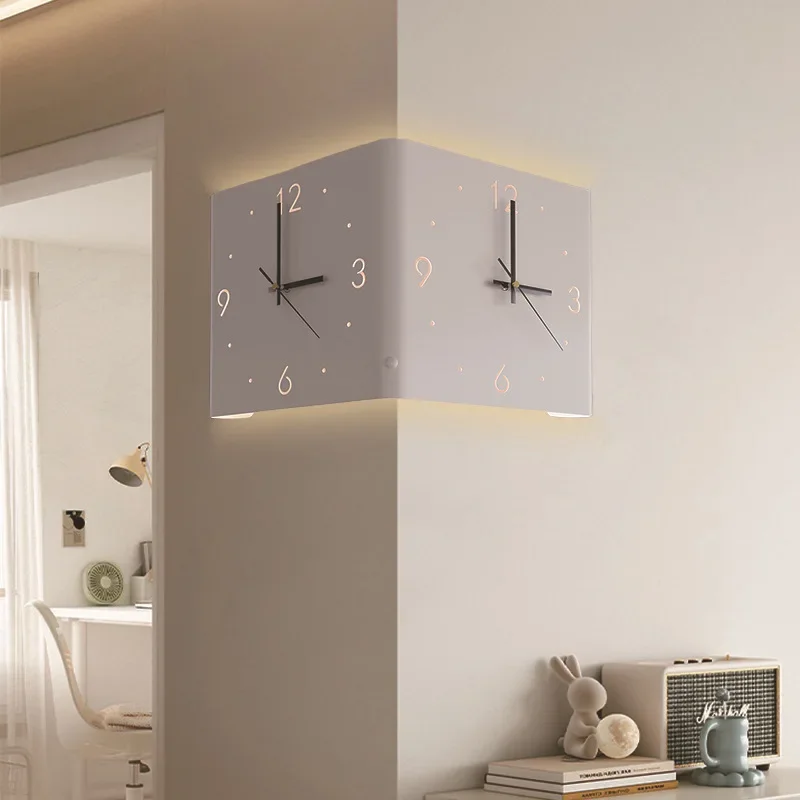 

Creative Arc Angle Wall Clock Sitting Living Room Two-sided Corner Silent Wall Hanging Decorative Clock Home Decoration