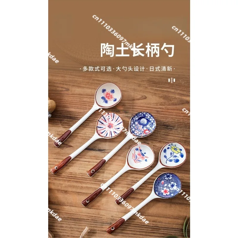 Long handle ceramic spoon. High value hand-painted underglaze color Internet celebrity spoon gift box set