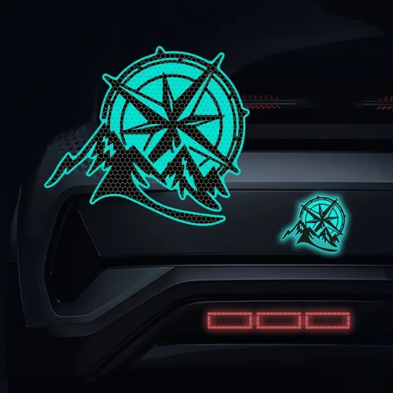 Outdoor Adventure Mountain Compass Reflective Car Sticker, Honeycomb Lattice Design, Multi Colors Optional Off-Road Body Decal