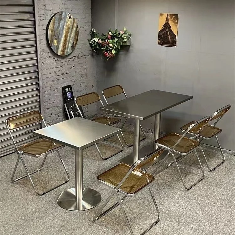 Internet-famous Stainless Steel Table Chair Sets for Cafes Milk Tea Shops Snack Bars Barbecue Restaurants Dining Establishments