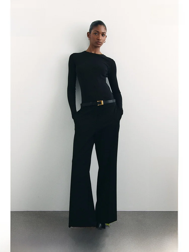 

Женские летние брюки H&M с высокой талией, расклешенные, повседневные, мягкие, модные, прямого кроя, премиум-качество