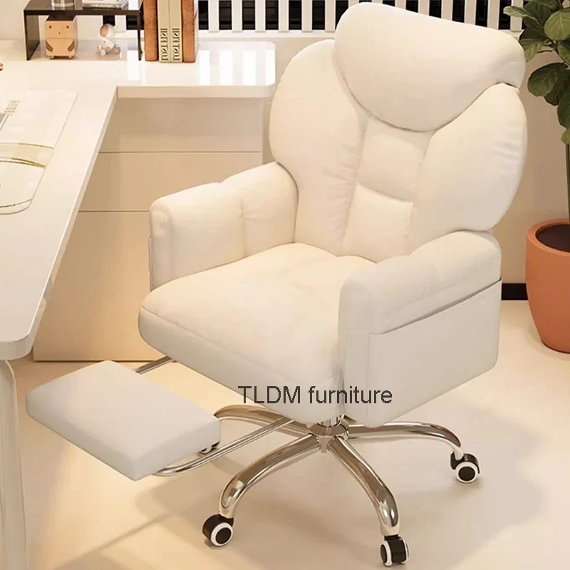 Modern White Office Chair Mobile Footrest Swivel Soft Gaming Chair Comfortable Aesthetic Sillas De Gamer Office Furniture