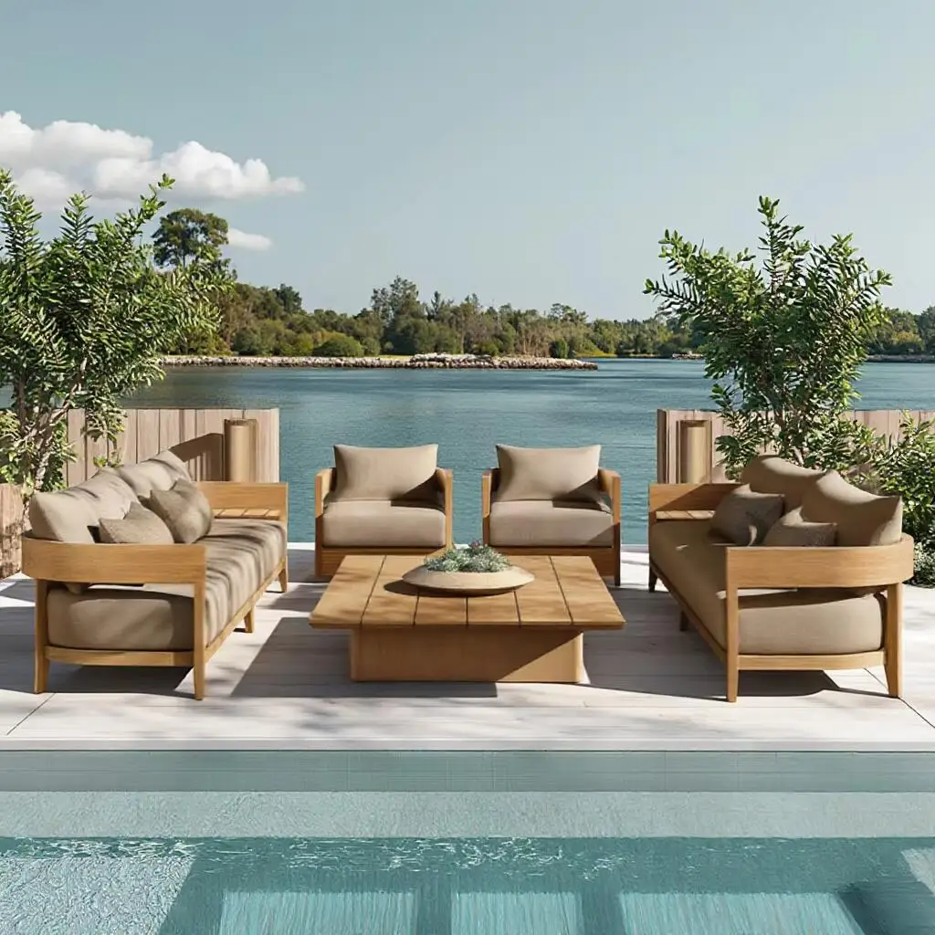 High End Teak Wood Outdoor Garden Furniture Handcrafted Solid Wood Patio Sofa Sets