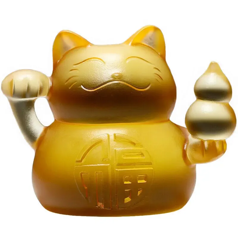 Liu li Crystal Glass Statue Lucky Cat Feng Shui Decor