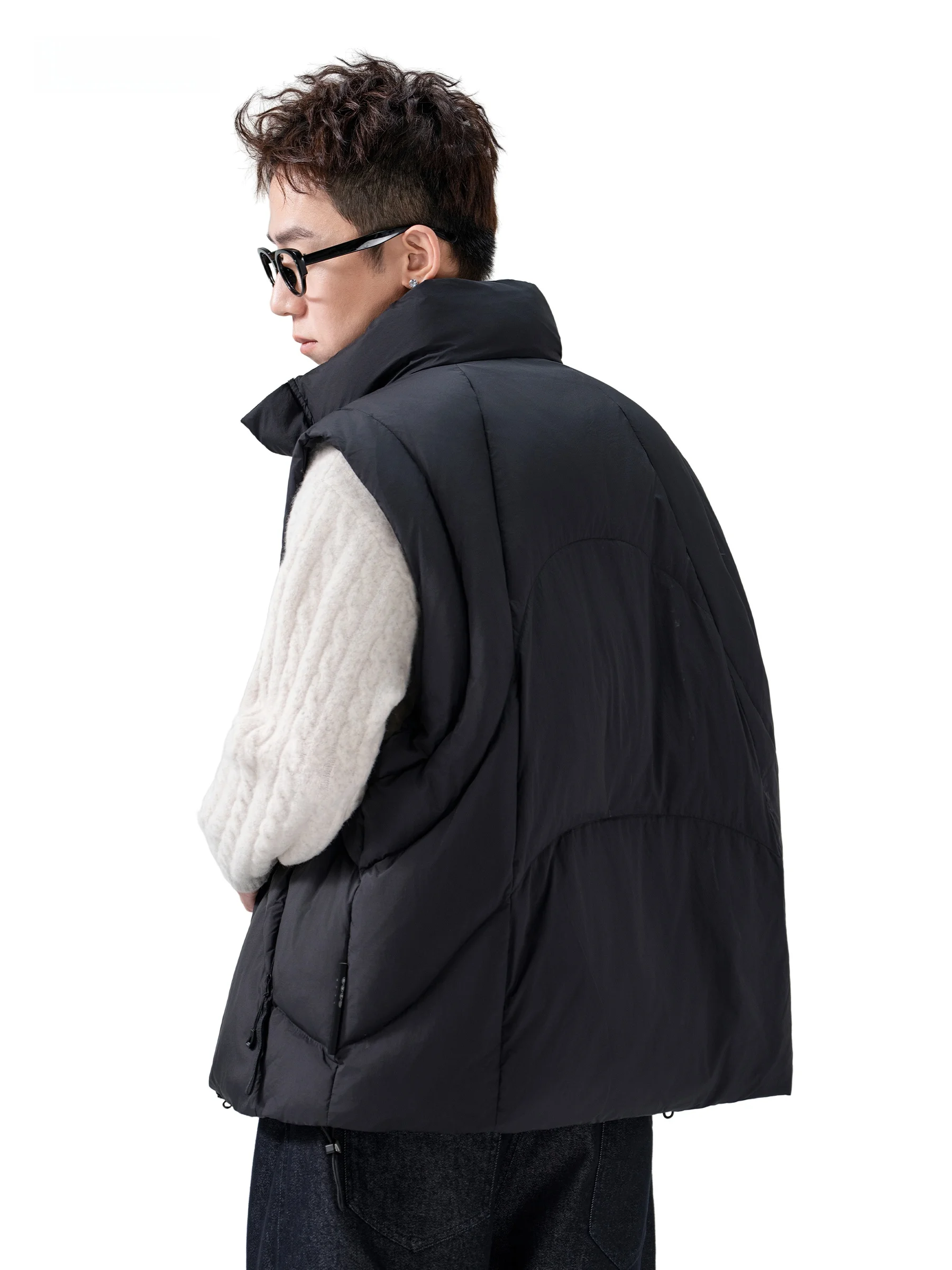 AOGZ Men's down Vest Thickened Warmth Zipper Loose Fit Black Stand Collar Jacket for Outdoor Sports And Daily Wear