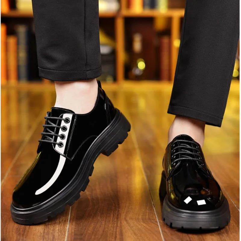 New Patent Leather Platform Leather Shoes for Men Designer Soft Soled Men\'s Wedding Shoes Fashion Business Male Dress Shoes