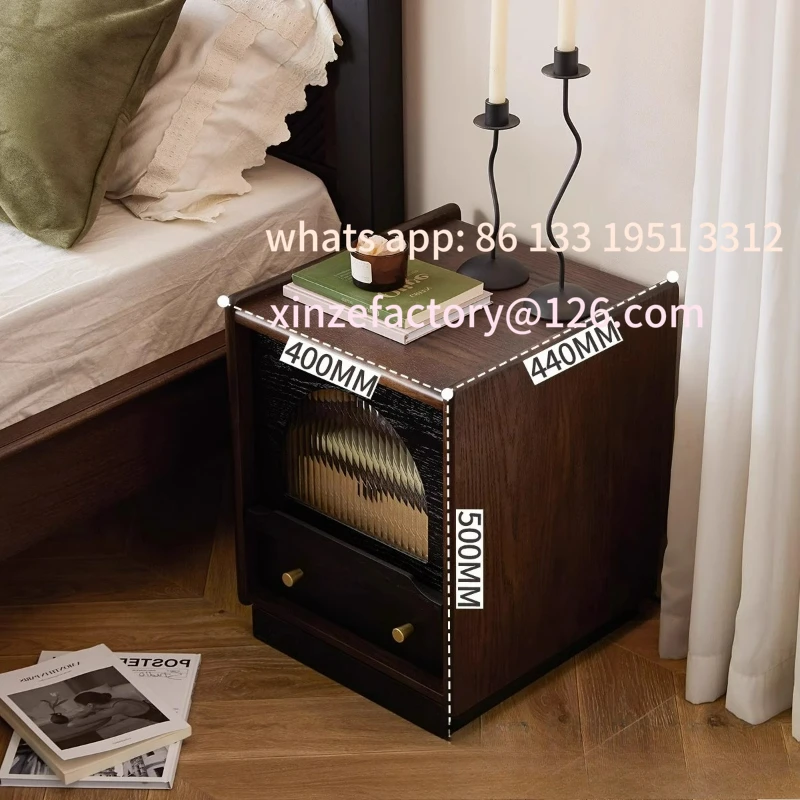 

Customizable French retro bedroom solid wood color matching bedside storage locker