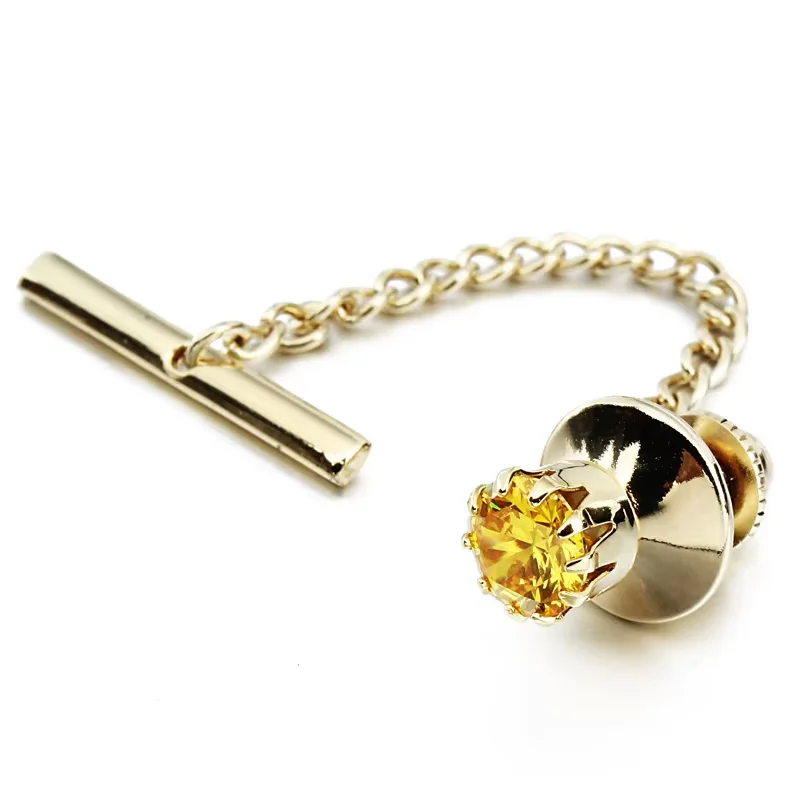 HAWSON Mens Crystal Tie Tack with Chain Gold Tie Clip Party Accessories for Men 11 Color Optional