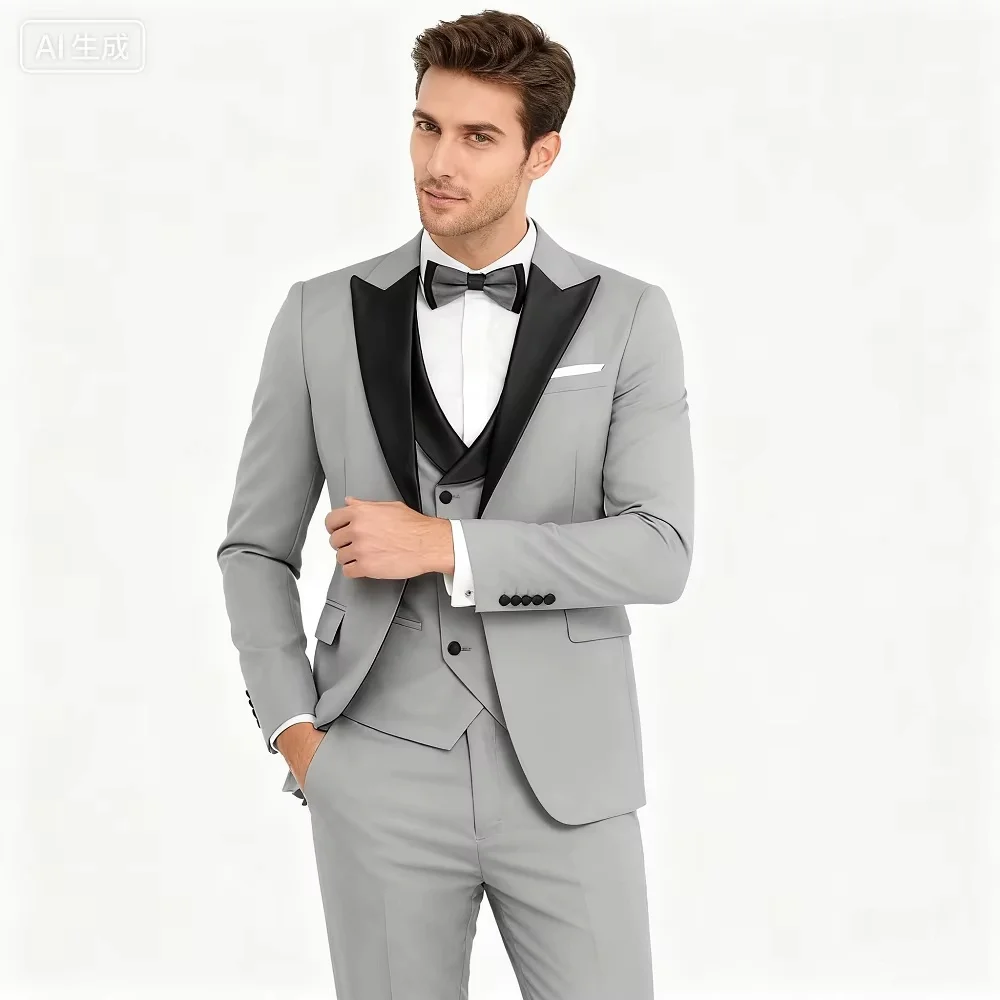 

Серые мужские костюмы-тройки: однобортный пиджак, модные повседневные приталенные костюмы для жениха, свадьбы, вечеринки, бизнеса, смокинги