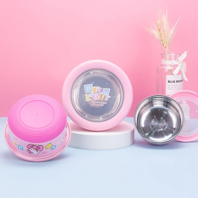 Sanrio Fruit Preservation Lunch Box Kawaii Anime Hello Kitty Stainless Steel Bowl Children Student Cartoon Portable Lunch Box