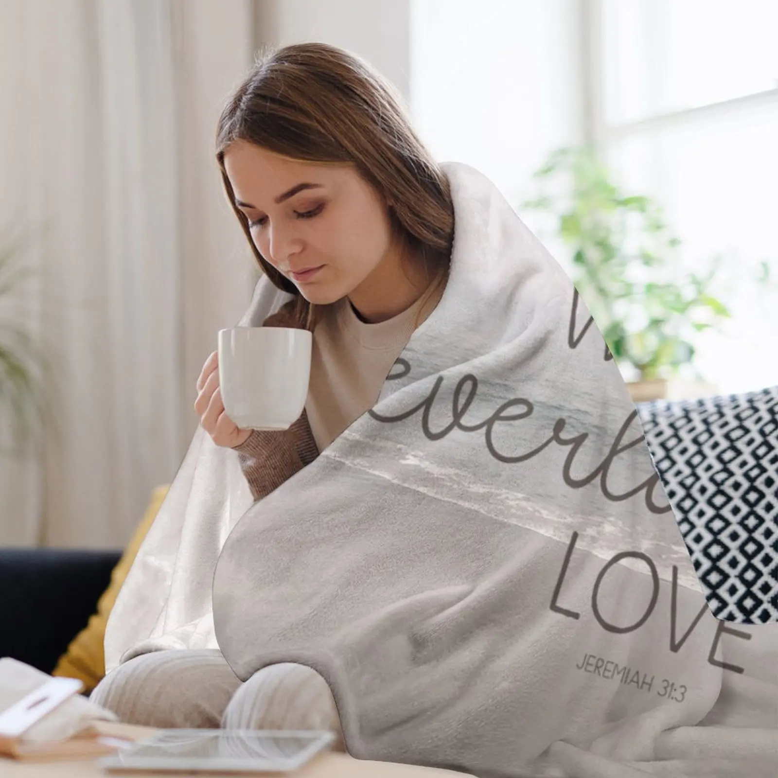 اقتباس آية الكتاب المقدس المسيحي - لقد أحببتك بحب دائم رمي بطانية فضفاضة مزخرفة أريكة بطانيات ثقيلة ناعمة #3