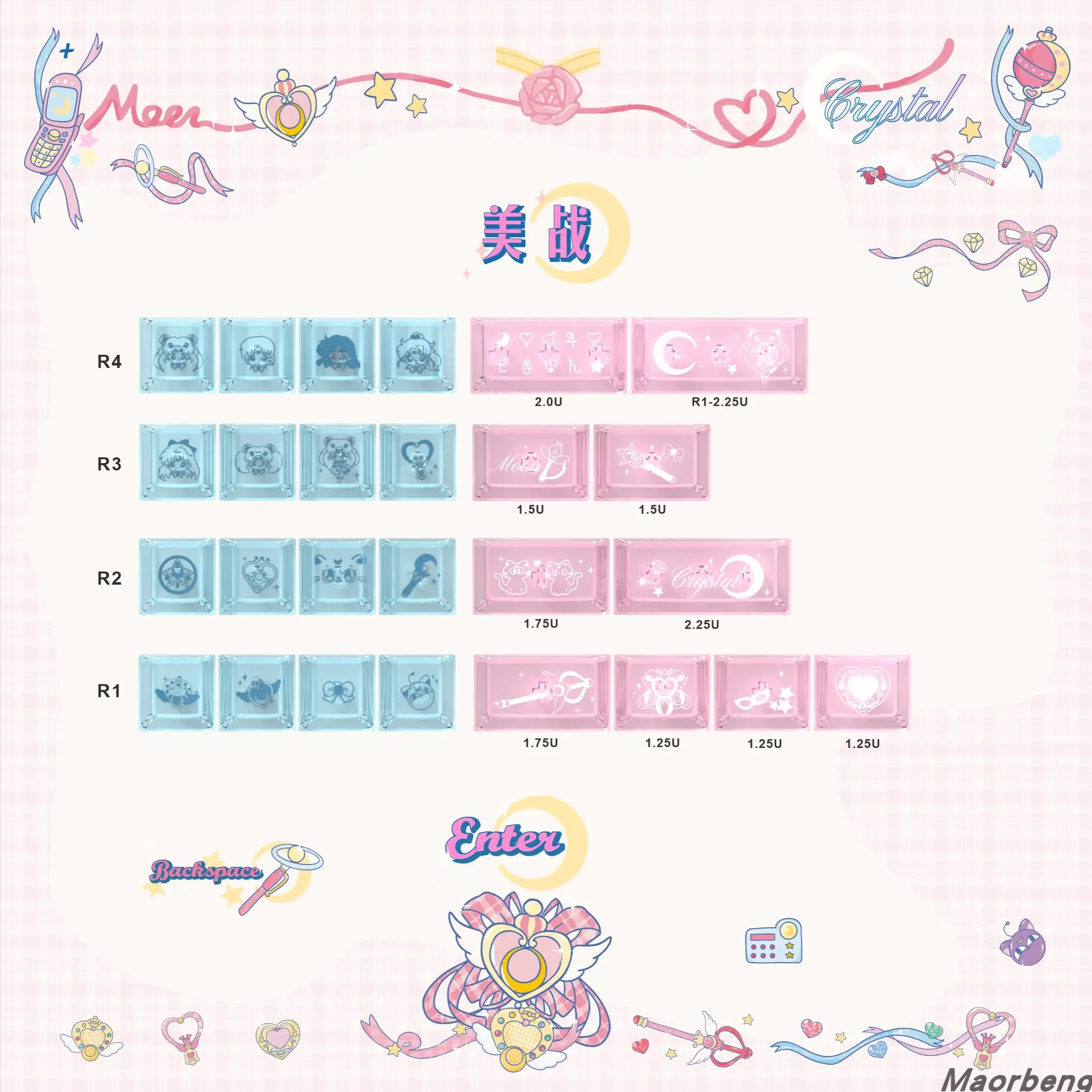 

Magic theme keycap MAO/original highly sublimated PC printing transparent large full set of crosses