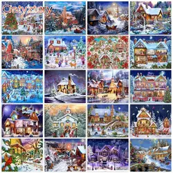 GATYZTORY Frame Diy Painting By Numbers Kits For Adults Kids Christmas House Landscape Paint By Numbers Christmas Decoration