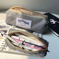 Śliczny piórnik w kształcie rekina unisex koreański styl brudna sztruksowa torba do przechowywania dla dziewczynek szkolne artykuły papiernicze