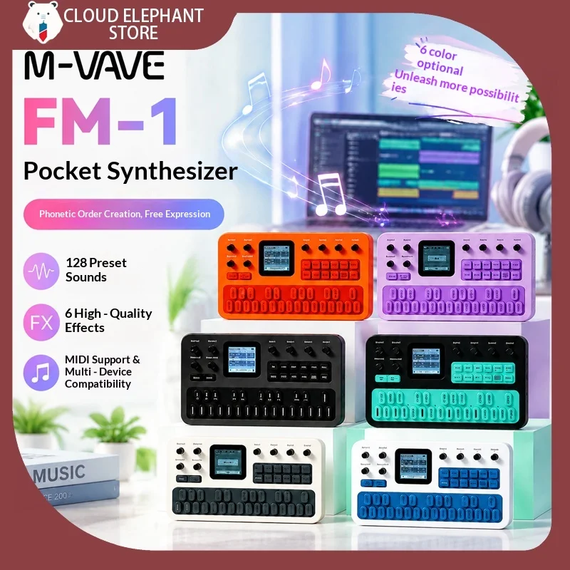 M-VAVE FM-1 Portable FM Synth Bluetooth Analog Modulator Keyboard 6-Operator 32-Algorithm Sequencer Arpeggiator Effect Processor