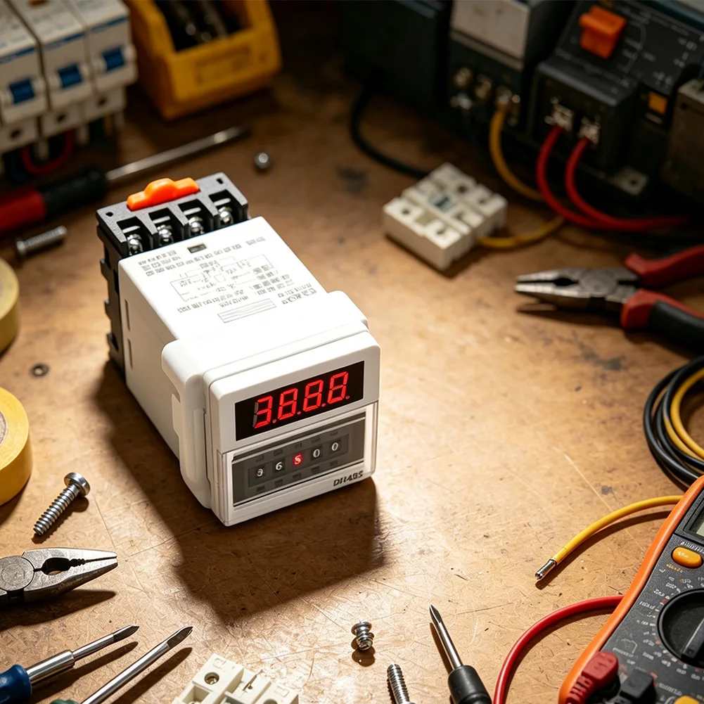Cyclic Time Switch with High Contrast LED Display Flip Cover Base DIP Switch Controls for Reset Pause and Mode Selection