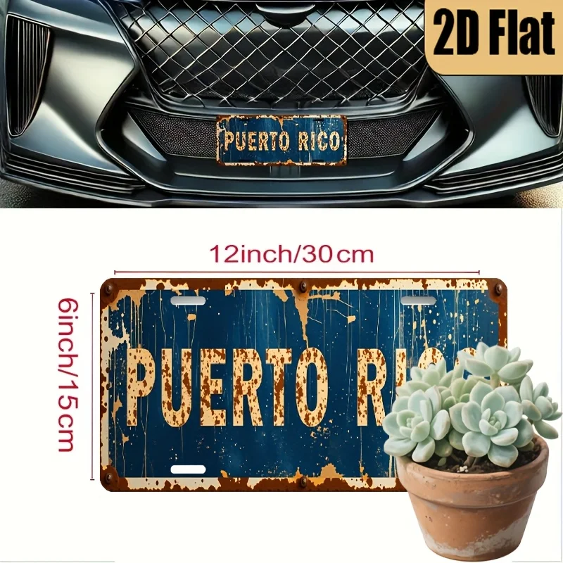 1pc Puerto Rico License Plate - Vintage Spanish/English Bilingual Car Tag, 6x12 Inch Aluminum Replica for Puerto Rican Pride, &