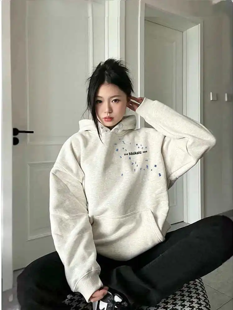 

Американский оверсайз худи для пар, женская толстовка с буквенным принтом, осенне-зимняя куртка, модный бренд Teana Snow