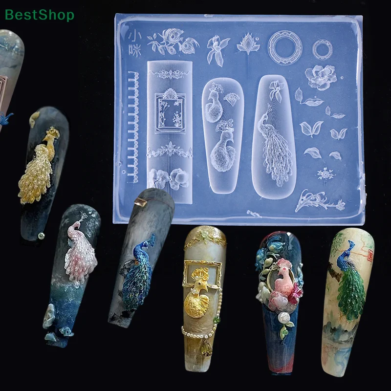 ♥ ♥ ♥ 3D Pfau geschnitzte Nail Art Form Silikon Maniküre transparente Vorlage DIY Nagel Dekor