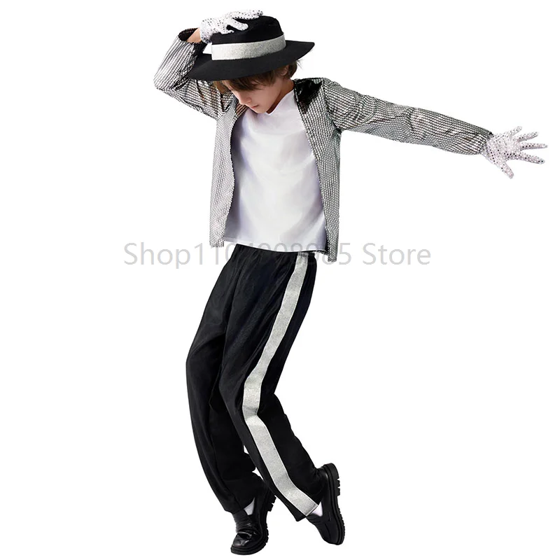 

Boy Singer Dancer Costume Christmas Hip Hop Suit Dance Star Halloween Fancy Dress Up 80s Pop King Costume