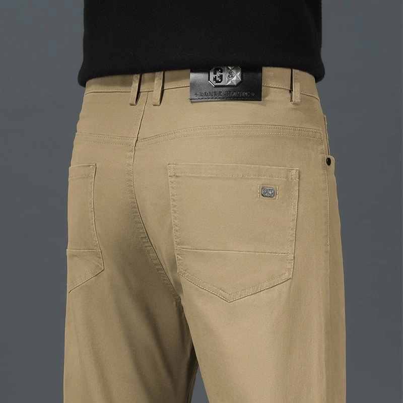 

Cotton Elastic Pants Men's Business Solid Color Straight Casual Fashion Trousers Comfortable Slim Classic Male Brand Pants