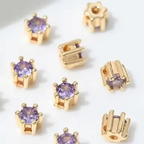 

14K Gold-coated Inlaid Zircon Claw Drill Horizontal Hole Bead Spacer DIY Handmade Beaded Accessories Handmade Jewelry Materials