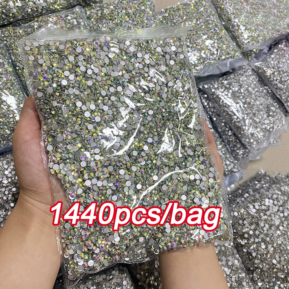 

1440pcs Nail FlatBack Crystal Rhinestone Clear/AB Glass Strass (SS3-SS20)3D Nail Gem Stones Non-HotFix Nail Rhinestone 1.3-4.8mm