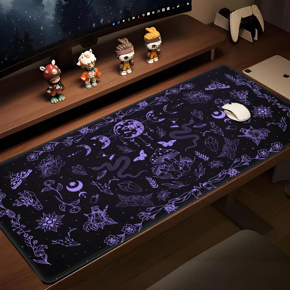 HYBXAXC Purple Tarot Card Rubber Mouse Pad Moon Star Home Office DeskMat Aesthetic Large Gaming MousePad Divination Keyboard Mat