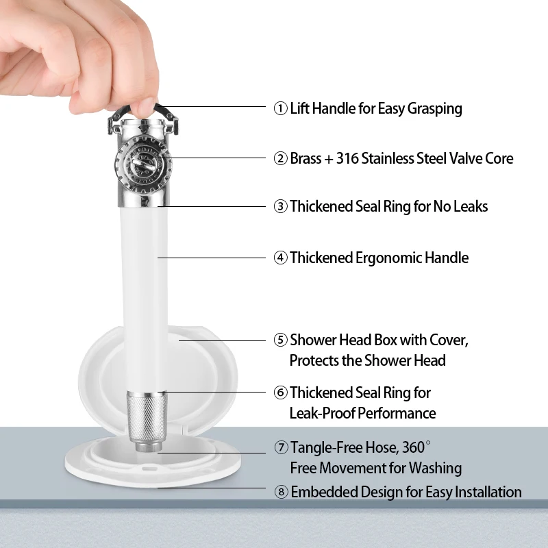 Marine yacht Marine plastic cover/cup groove shower kit Embedded shower kit with stainless steel hammer spray and 8 13 foot hose