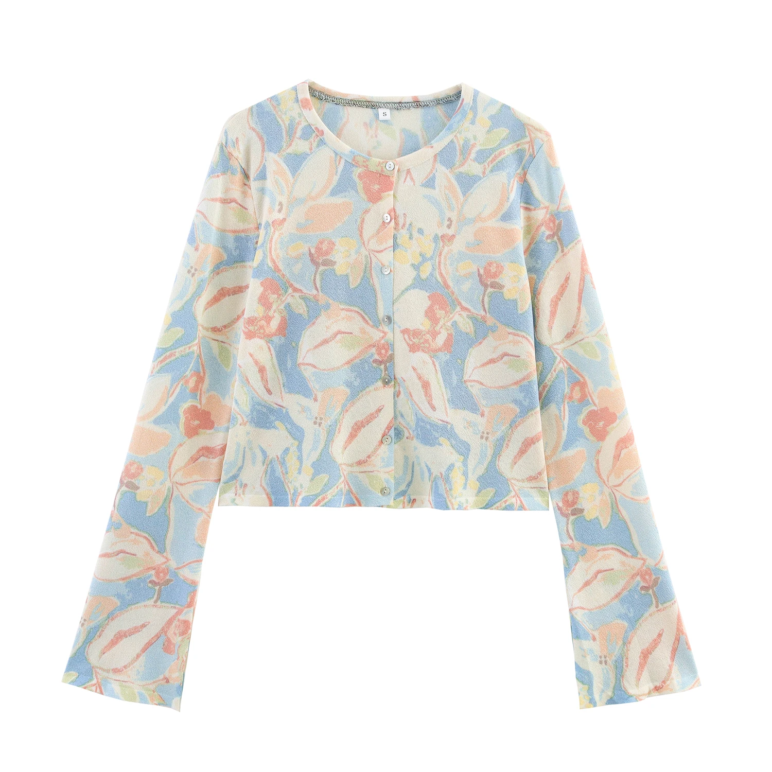 

Women's Cropped Sweater Retro Tropical Floral Print Minimalist Nordic Knit Cardigan Coat Long Sleeve Jacket 2142025
