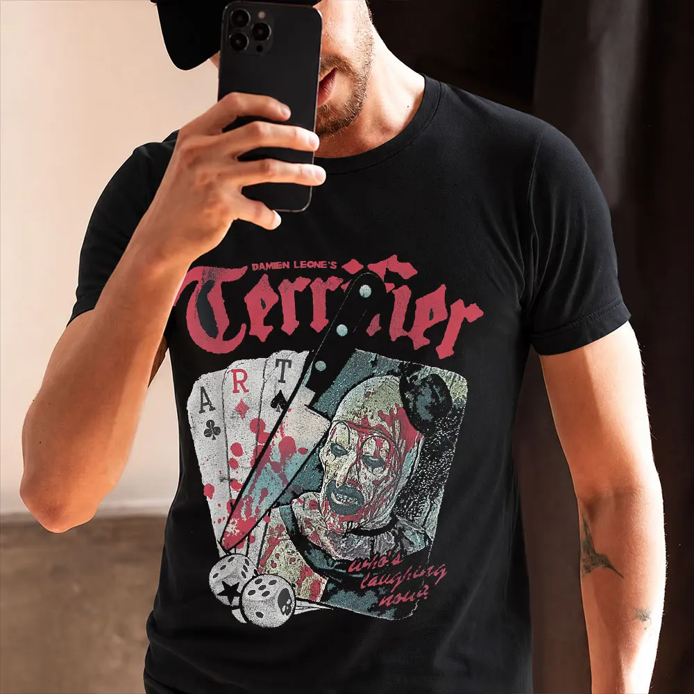 Cards and Dic Retro Horror Movie Terrifier Art The Clown Killer Scary Halloween Gift T Shirt Short Sleeve Graphic clothes S-6XL