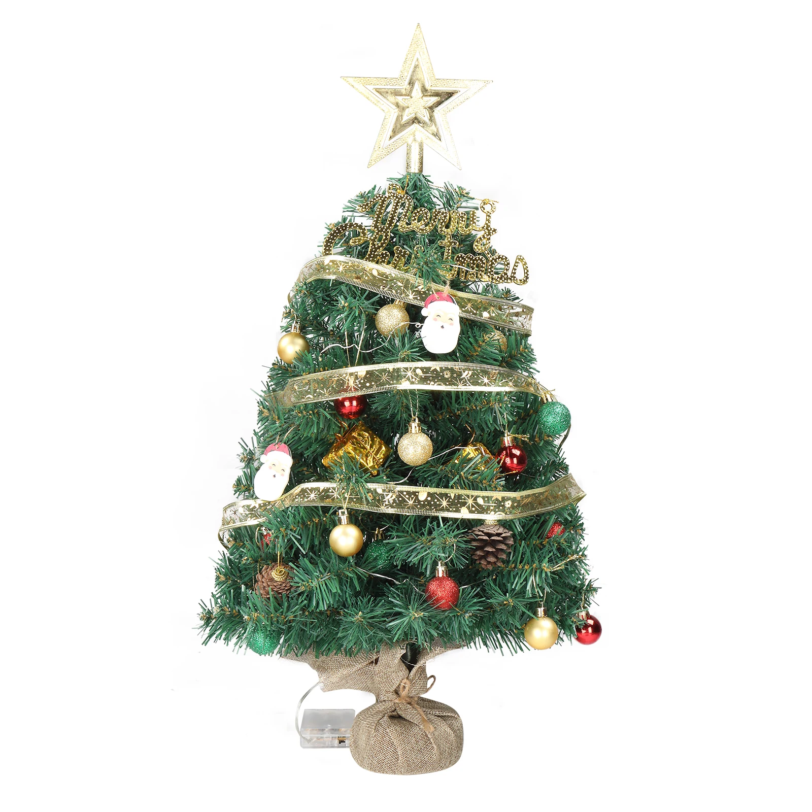 20 in Pre-lit Artificial Mini Christmas Tree, Tabletop Small Xmas Pine Tree with Ornaments and 30 Warm Lights Battery Operated