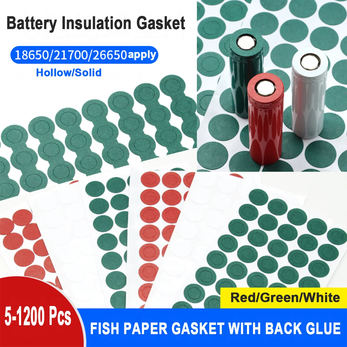 10-1200Pcs Li-ion Battery Insulation Sticker 18650 21700 26650 Fish Paper Gasket with Back Glue DIY Power Bank Cell Repair