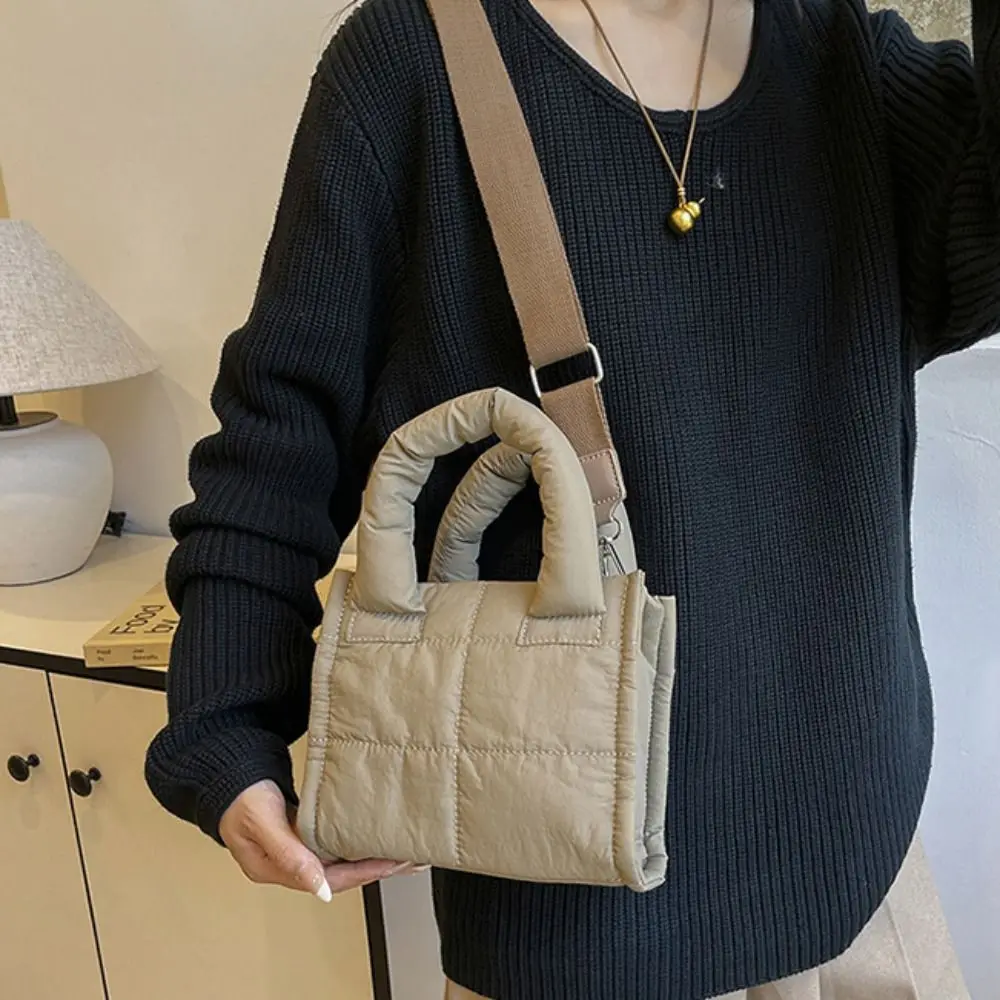 

Korean Style Down Cotton Shoulder Bag Solid Color Large Capacity Cotton-padded Tote Bag Lightweight Space Cotton