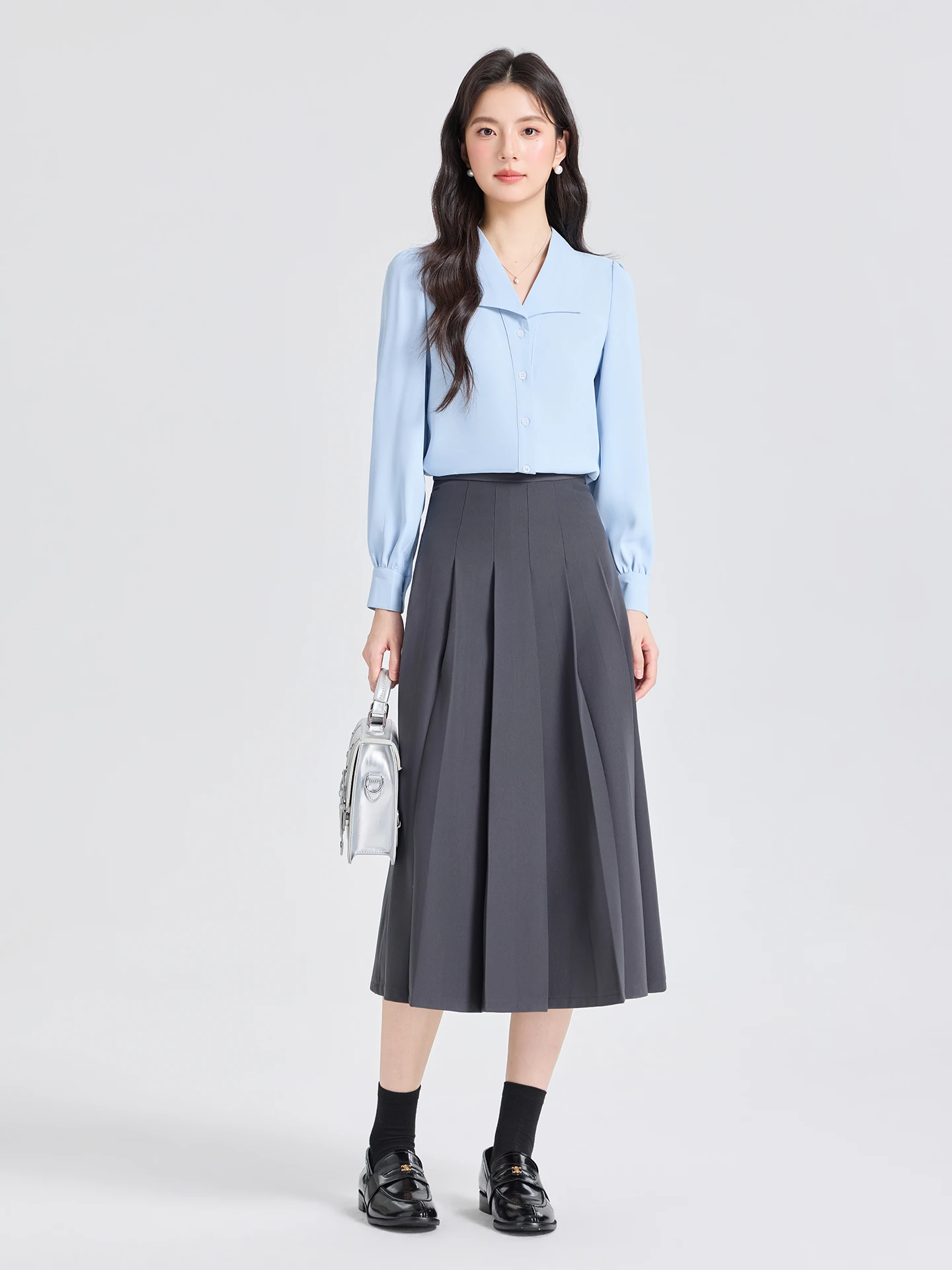 

Синий женский деловой костюм с длинным рукавом для работы, весна-осень, новый стиль, для собеседований, формальный комплект из полиэстера